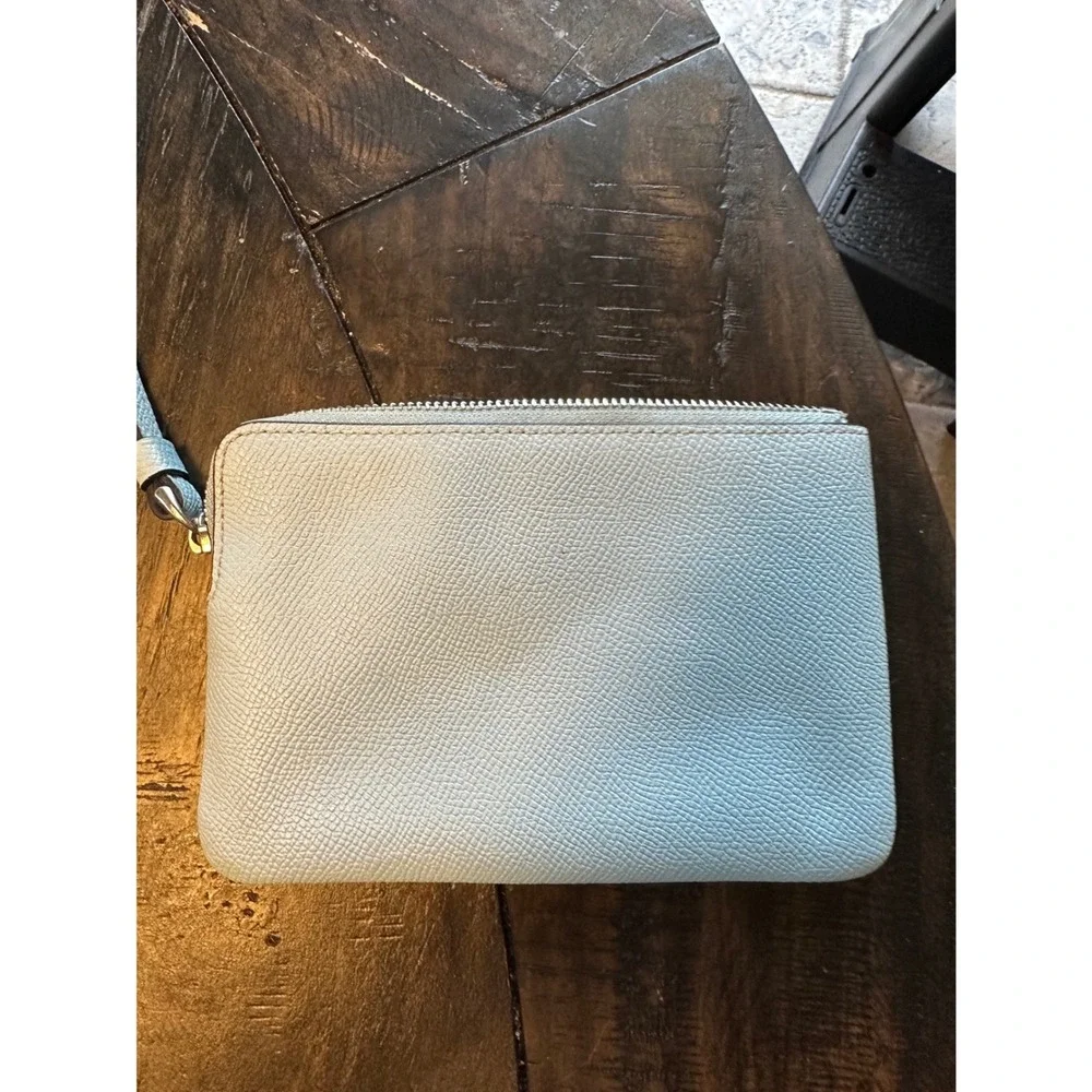 Coach Corner Zip Wristlet Light‎ Blue Crossgrain Leather 58032 Gold Logo